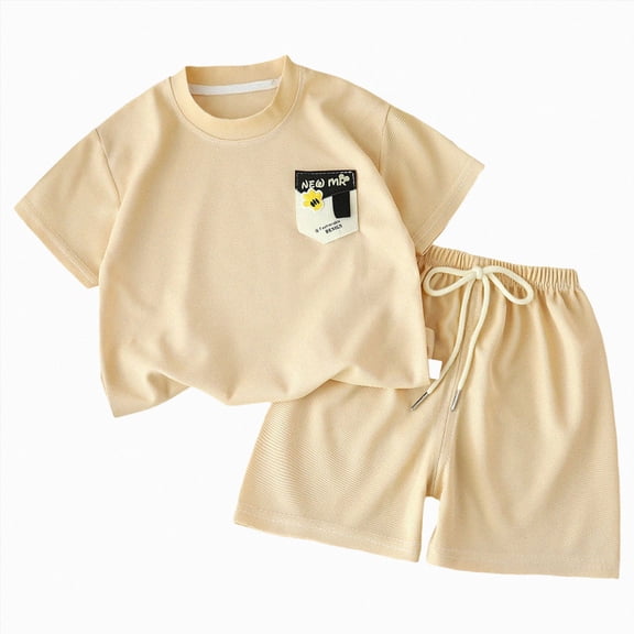Leey-World Baby Boys Girls Pajama Set Summer Pajamas Short Sleeve Lops Elastic Waist Shorts Pj Sleepwear 6 9 12 18 24 Months short Sleeve Sleepwear with Pockets(110,Khaki)
