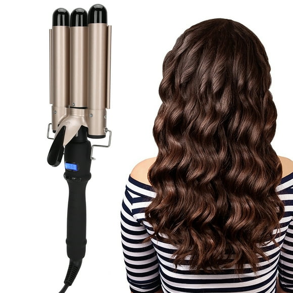 3 Barrel Curling Iron Wand Hair Waver Curler Iron Triple Barrel Curling Iron Temperature Adjustable Portable Crimper Hair Iron Beach Waves Long Lasting Hair Waving Styling Tool
