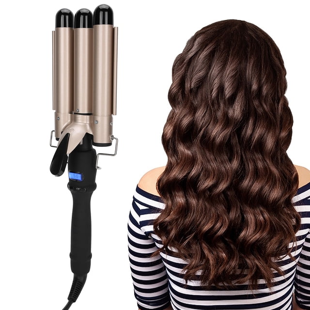 Rizador de 3 Barriles Varita Rizadora de Pelo Rizador de Hierro Rizador de Triple Barril Temperatura Ajustable Rizador Portátil Plancha Para El Cabello Ondas de Playa