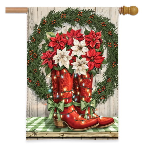 Briarwood Lane Winter House Flag 40x28 For Outdoor Christmas Cowboy Boots For Christmas House Flag