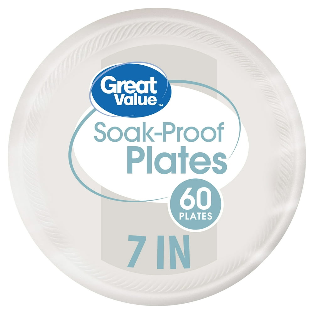 Great Value 7in Soak Proof Foam Snack/Dessert Plates, 60 Count
