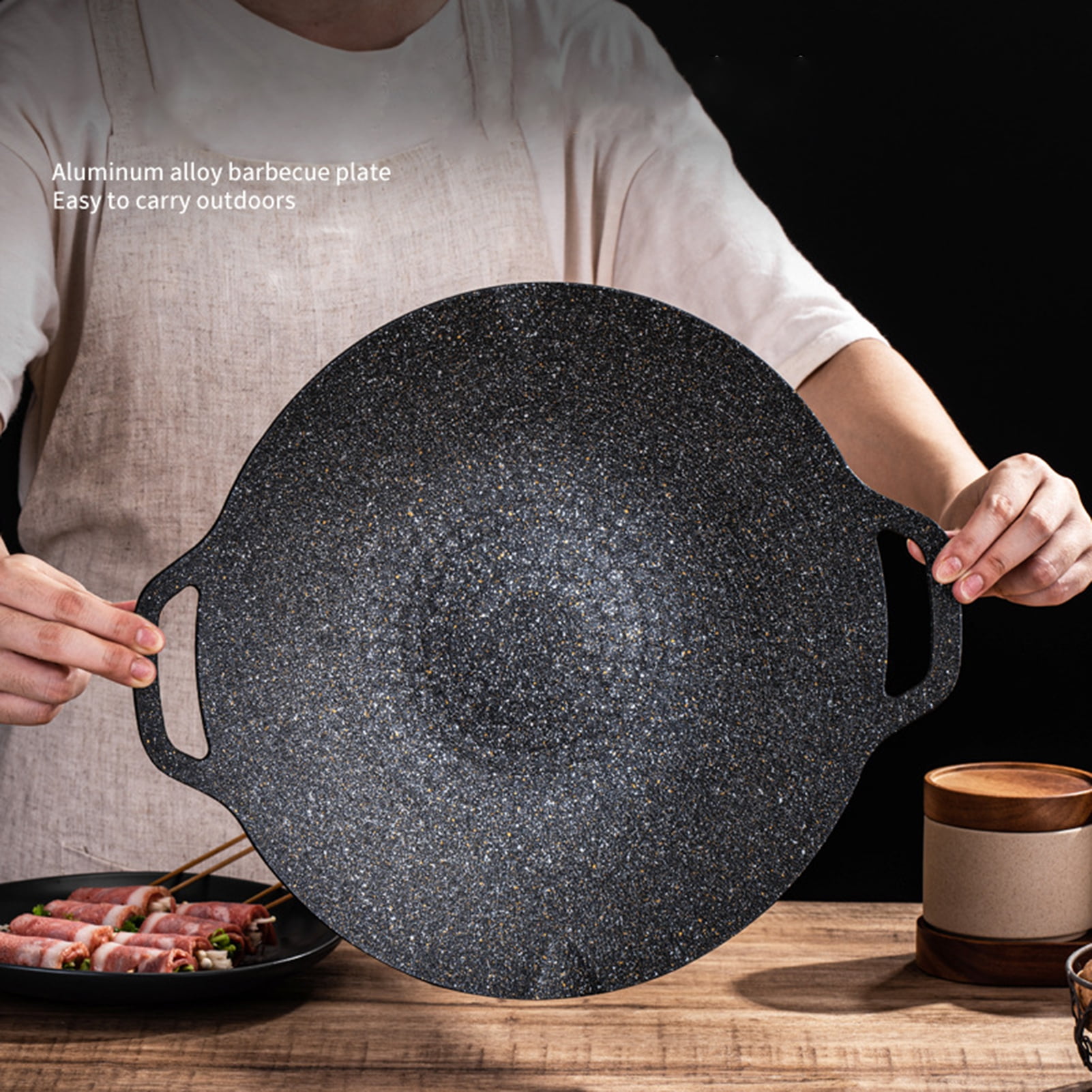 Opvise Multi-Functional Cast Iron Grill Pan with Detachable Legs, Large Round Baking Tray for BBQ, Camping, Oven, Stovetop, Even Heat Distribution, Gift for Cooking Enthusiasts