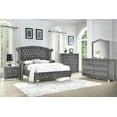 thumbnail image 4 of Modern 3Pc King Size Bed Nightstand Set Master Bedroom Furniture Gray Velvet Upholstery, 4 of 4