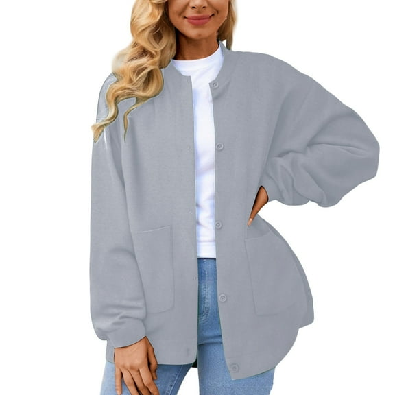 HJYCHN Women Elegant Casual Cardigan Button Lightweight Fall Outerwear with Long Sleeve Knit Sweater Top for Women Grey Average