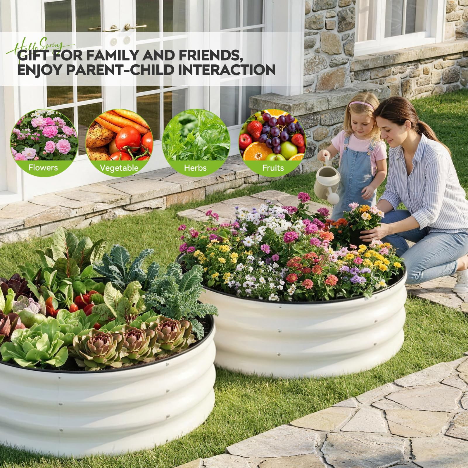 Galvanized Raised Garden Bed Outdoor, Round Metal Planter Boxes 2 Pcs, 3x3x1.4ft Steel Raised Bed Kit for Planting Vegetables, Fruits, Flowers(LotusGreen)