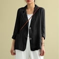 thumbnail image 7 of Wyobmus Summer Linen Blazer for Women Lightweight 3/4 Stretchy Ruched Sleeve V Neck Casual 2 Button Blazer Jacket With Pockets M-3X Black, 7 of 7