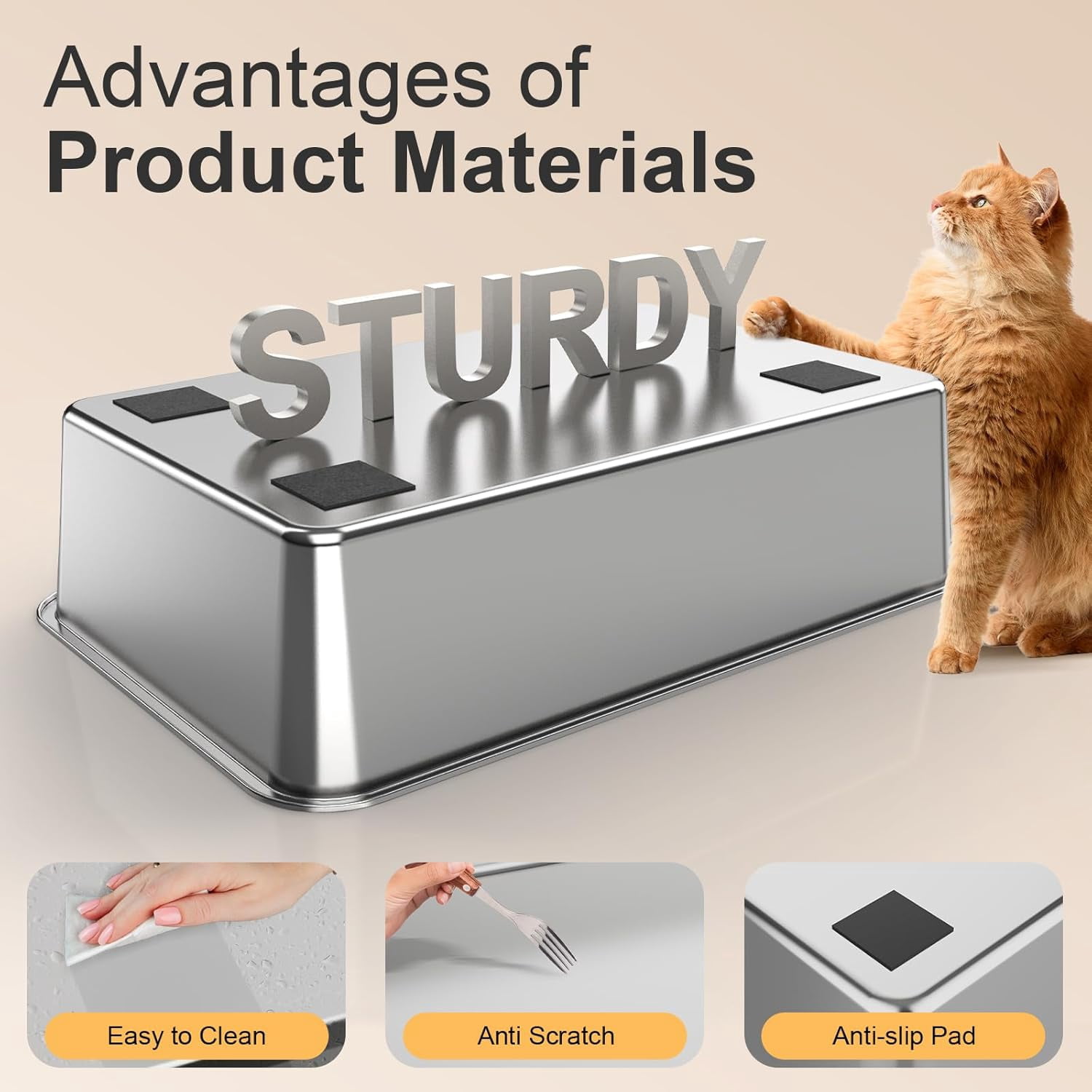 Stainless Steel Litter Box with Lid,  Flip-Top Extra Large Cat Litter Pan, Enclosed Metal Litter Box with Litter Scoop & Filter Pedal, Odor Free, Front & Top Dual Entry