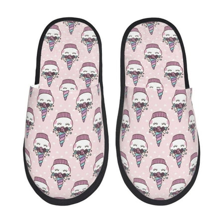 Balery Cute Cupcake Slient Indoor Furry Fleece Comfort House Shoes Soft Non-Slip Home Shoes Cotton slippers House Slippers-- Large