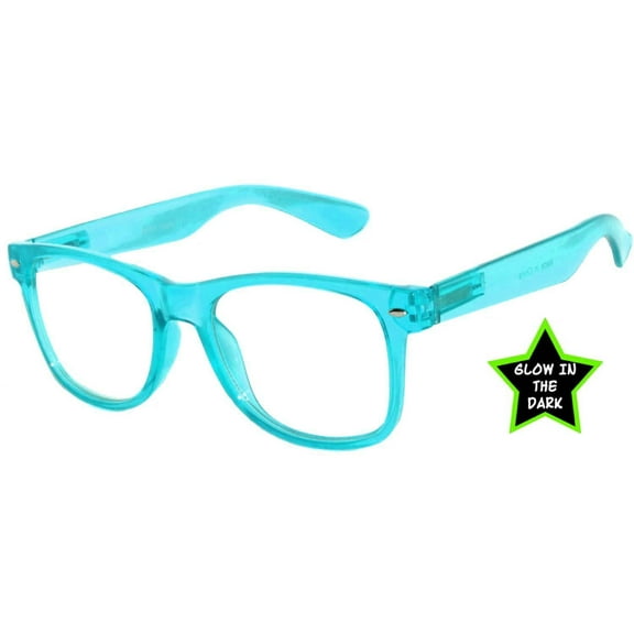 Kids Retro Sunglasses - Glow in the Dark Blue Frame / Clear Lens