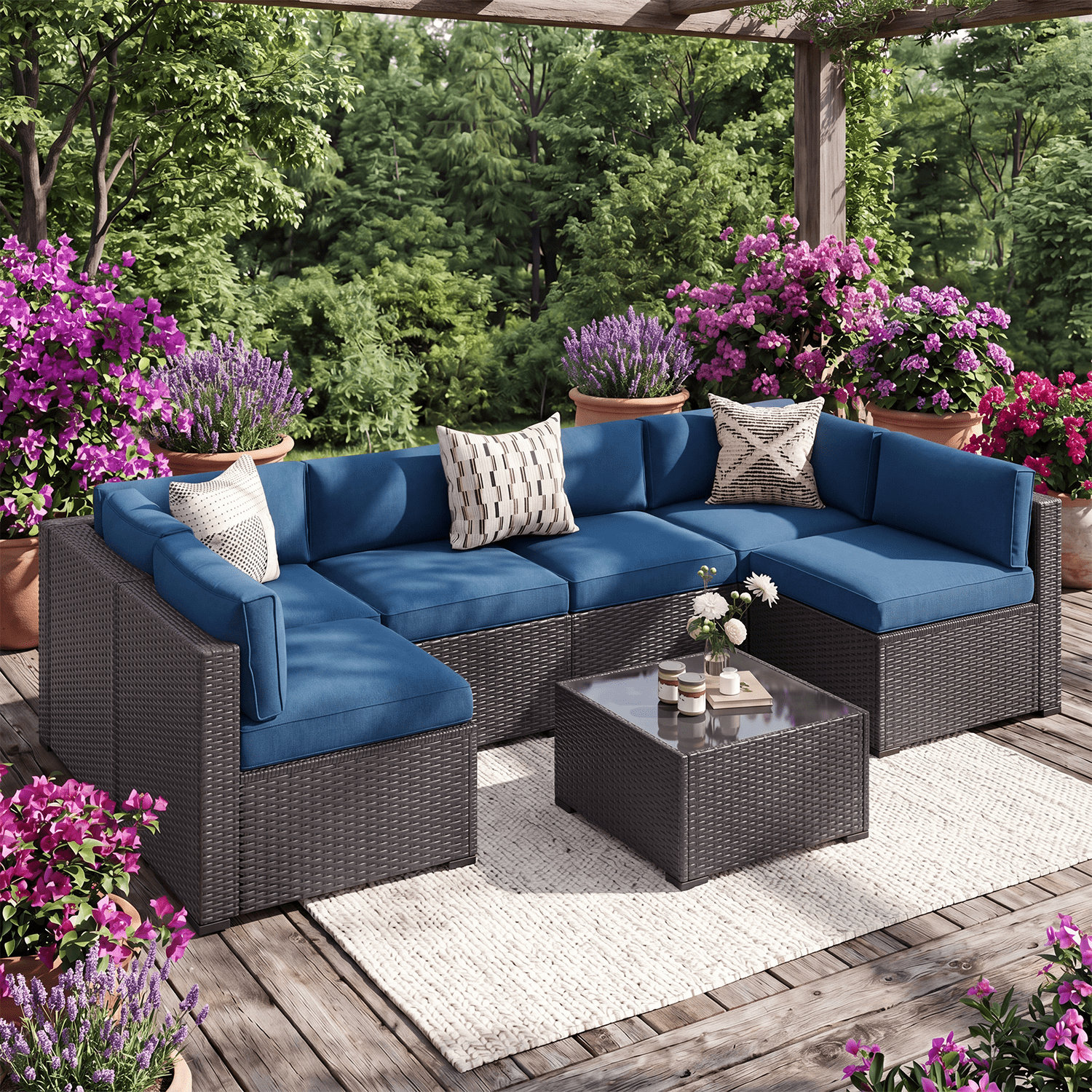 BaPiPro 14 Pack Navy Blue Outdoor Patio Sofa Cushion Replacement Covers, Fade‑Proof, Waterproof & Zippered, Wear‑Resistant, Stain‑Resistant Easy‑to‑Clean Slipcovers for Rattan Sectional Furniture