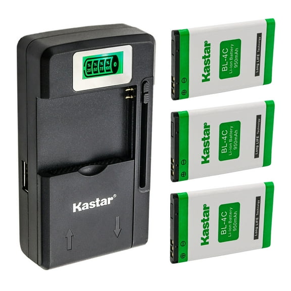 Kastar 3-Pack BL-4C Battery and Smart LCD Charger Replacement for Nokia BL-4C 1006 1202 1203 1265 1325 1508 1508I 1661 1662 2220 slide 2228 2605 2650 2651 2652 2690 2865 3108 3500 classic 5100 6066