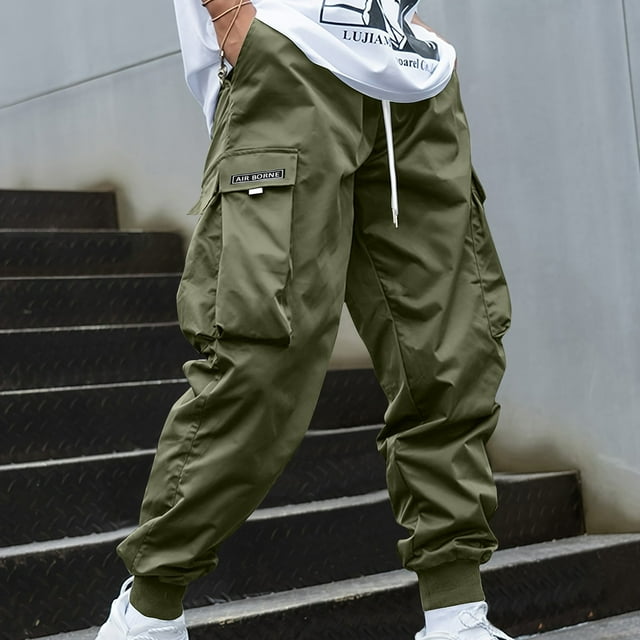 KIHOUT Mens Cargo Pants Casual Jogger Multi Pockets Drawstring Outdoor Hiking Loose Foot Binding Sweatpants