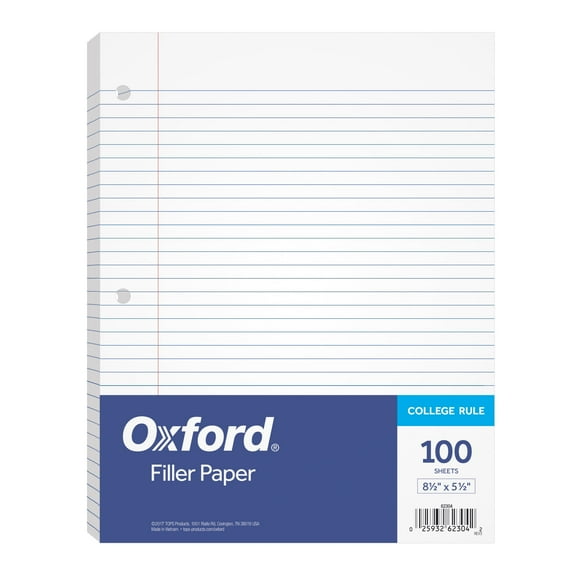 Oxford® Filler Paper, 8-1/2" x 5-1/2", College Rule, 100 SH/PK
