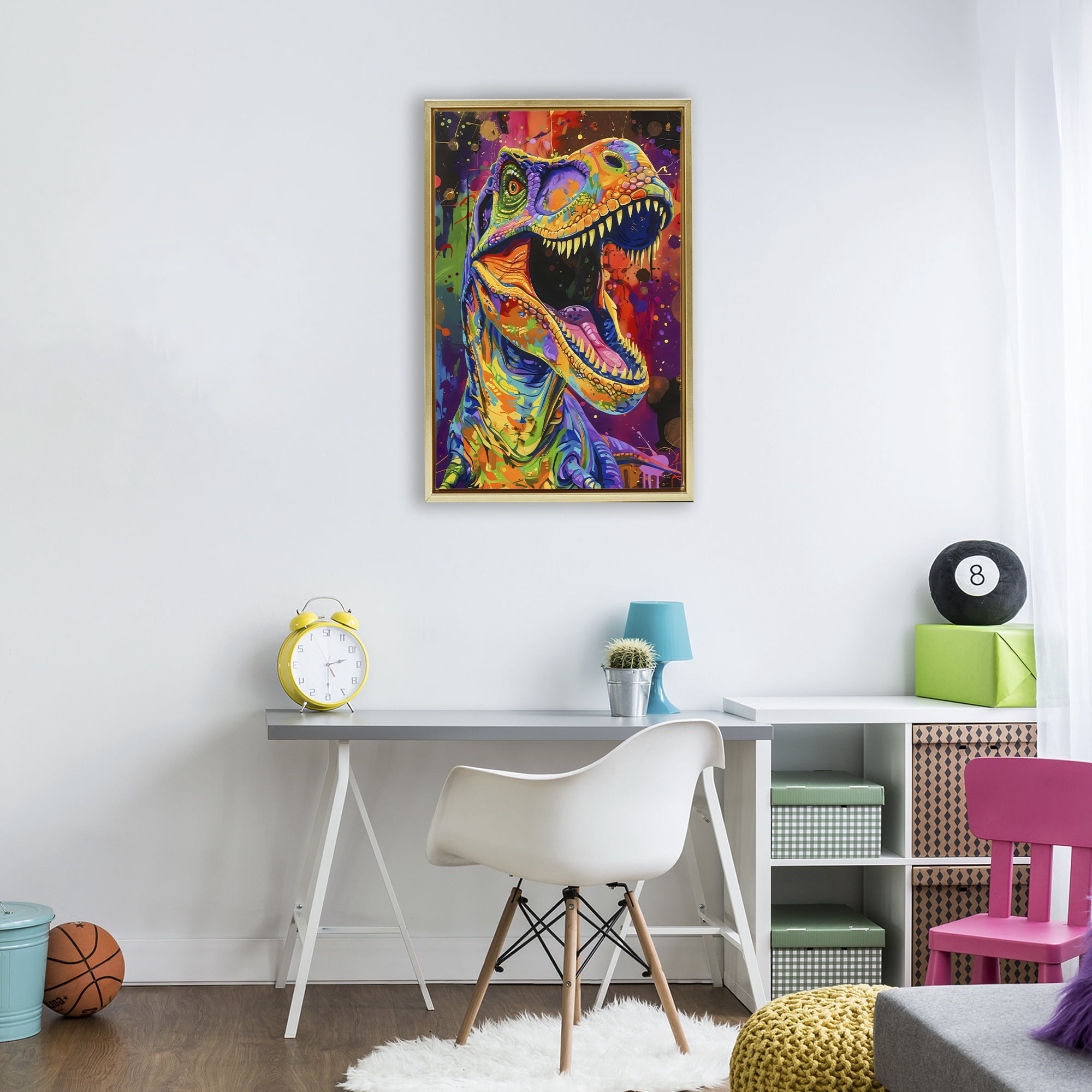Stupell Industries Paint Splatter Urban T-Rex Gold Framed Floater Canvas Wall Art, design by Creative Studio