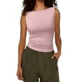 thumbnail image 2 of CUZIBR Women'S Casual Tank Top Solid Color Boat Neck Fashion Slim Fit Ruched Breathable Summer Casual Sleeveless Tube Camisole Trendy Basic Workout Clothes,Pink,L, 2 of 4