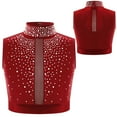 thumbnail image 5 of YiZYiF Kids Girls Lyrical Dance Crop Top Mock Neck Sleeveless Rhinestones Dancing Vests Tank Tops Burgundy 10, 5 of 6