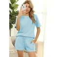 thumbnail image 2 of Ensemble de Pyjama en Tricot Gaufré pour Femmes, Haut à Manches Courtes et Shorts, Vêtements de Nuit avec Poches, 2 of 3