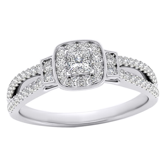 AFFY White Natural Diamond Frame Collared Engagement Ring in 14K Solid Gold (0.5 cttw)