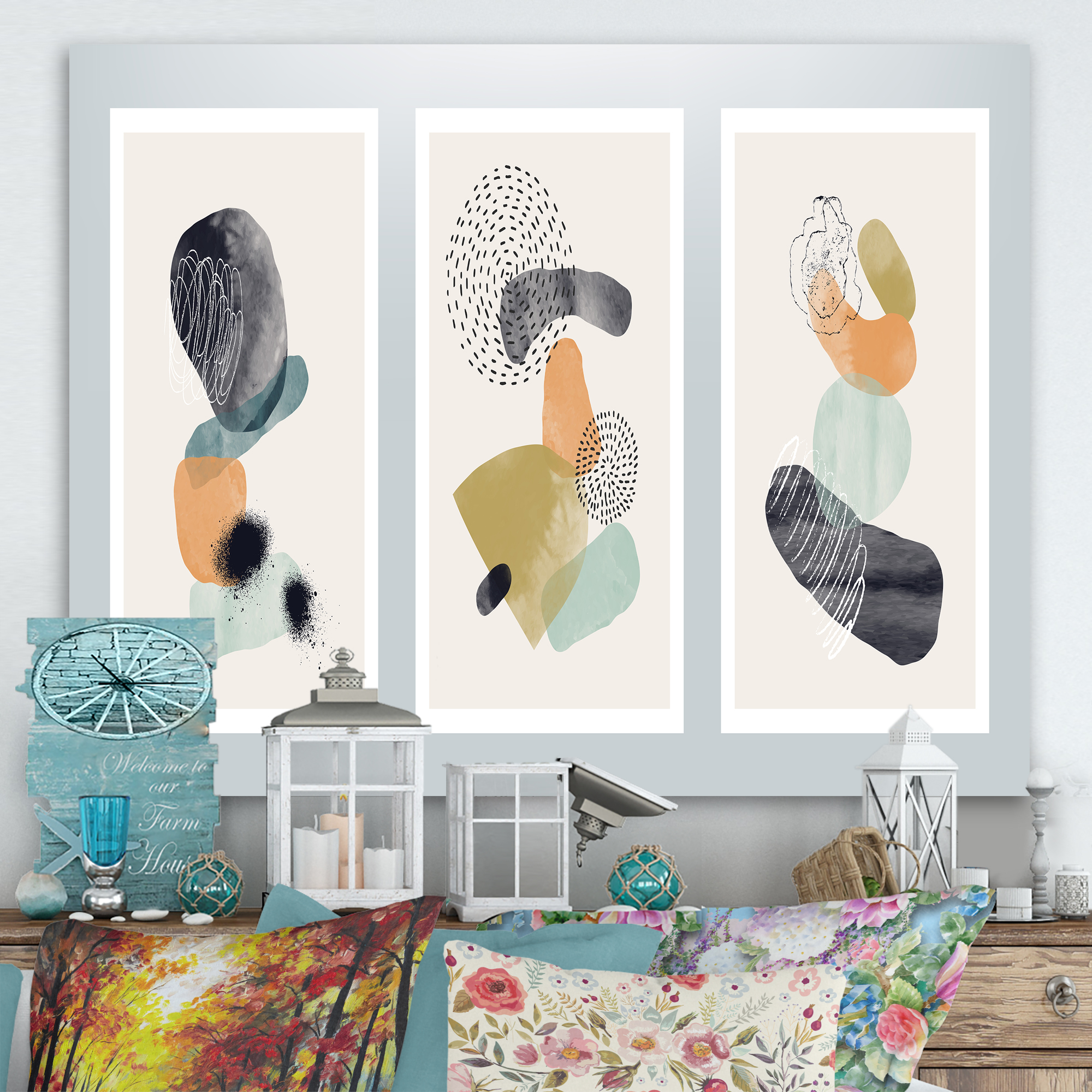 Designart ' Compostion Minimalistic of Organic Shapes I ' Modern Canvas Wall Art Print