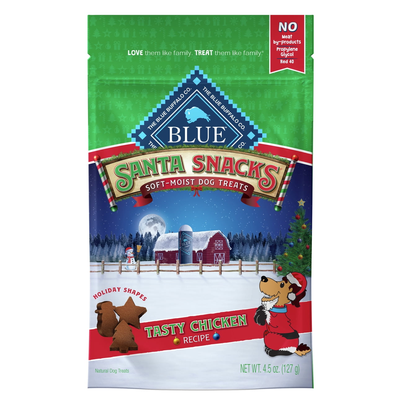 Blue Buffalo Santa Snacks Chicken Flavor Soft Dry Treats for Dogs, Whole Grain, 4.5 oz. Bag