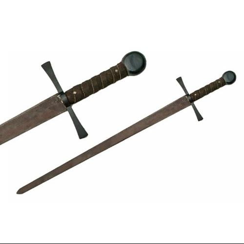 Photo 1 of SZCO Supplies 40.5” Hand Forged Carbon Steel Rustic Broad Sword with Leather Wrapped Handle, Black/Brown (901132)