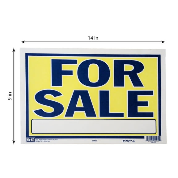 Hy-Ko 9x13 inch Plastic Bright Neon for Sale Sign, Text Box for Phone Number, Blue and Yellow