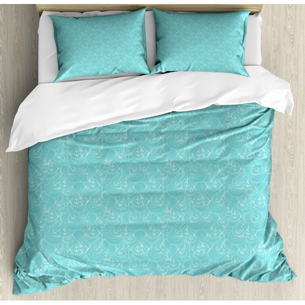 Turquoise Duvet Cover Set, Abstract Ocean Waves Pattern Summer Inspired