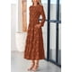 thumbnail image 4 of Vestido midi PRETTYGARDEN de manga larga para mujer, rojo ladrillo, 4 of 9