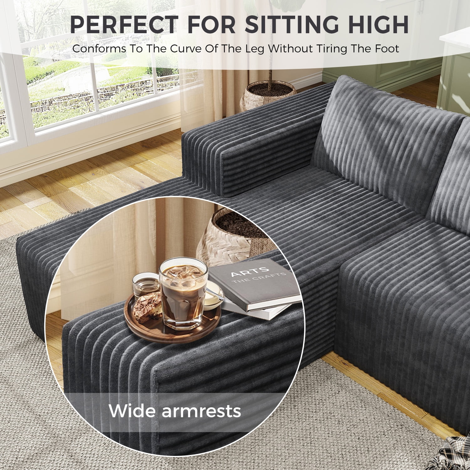 YVDNHP Modular Cloud Sofa - No Assembly Required, 94" Oversized L-Shaped Sectional with Chaise, Flannel Fabric Deep Seating Couch for Living Room