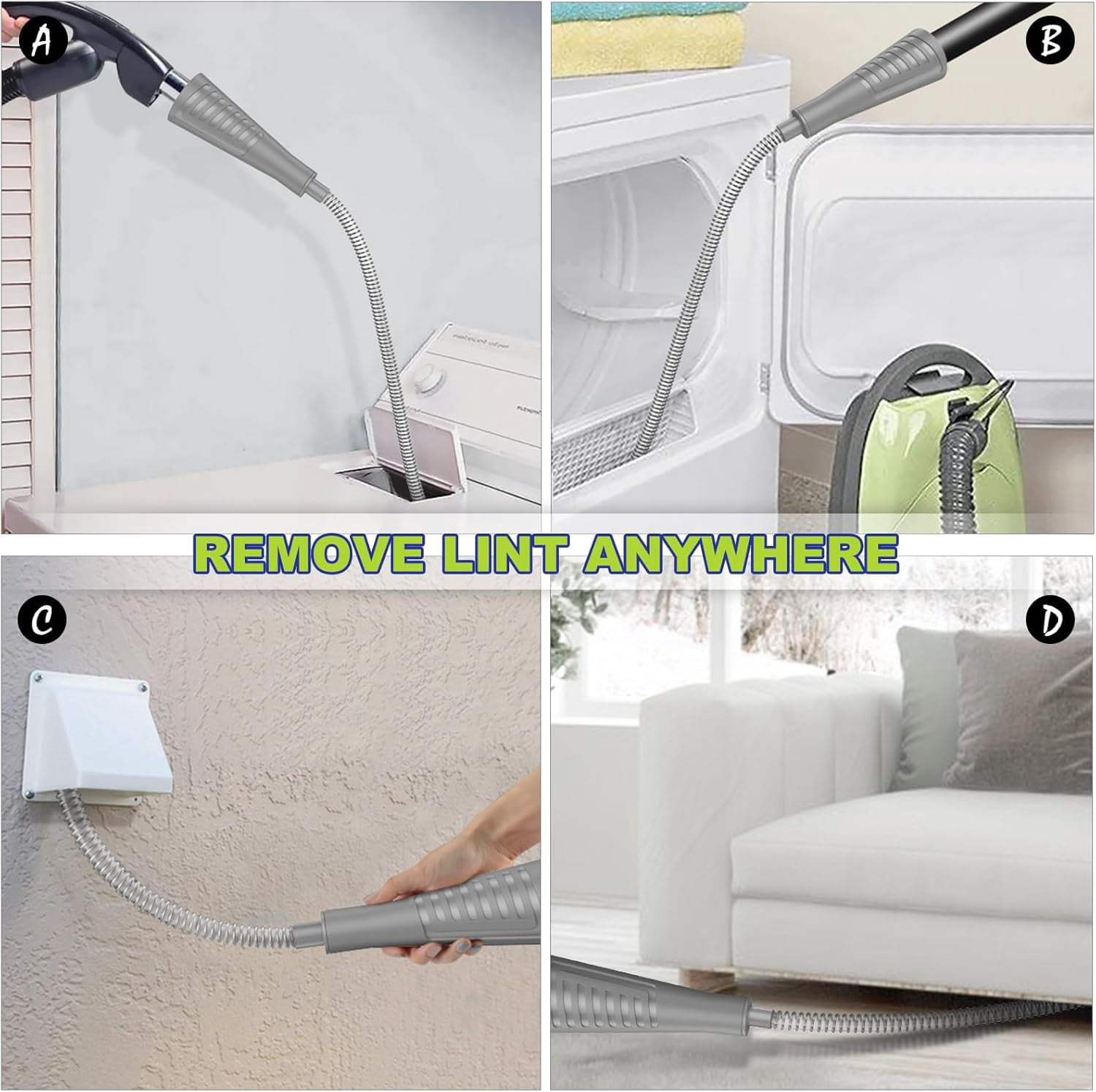 MKEUDQ-Dryer Vent Cleaner Kit Dryer Lint Vac Attachment with Brush, Lint Remover, Dryer Vent Vacuum Hose Cleaning Tools, Grey