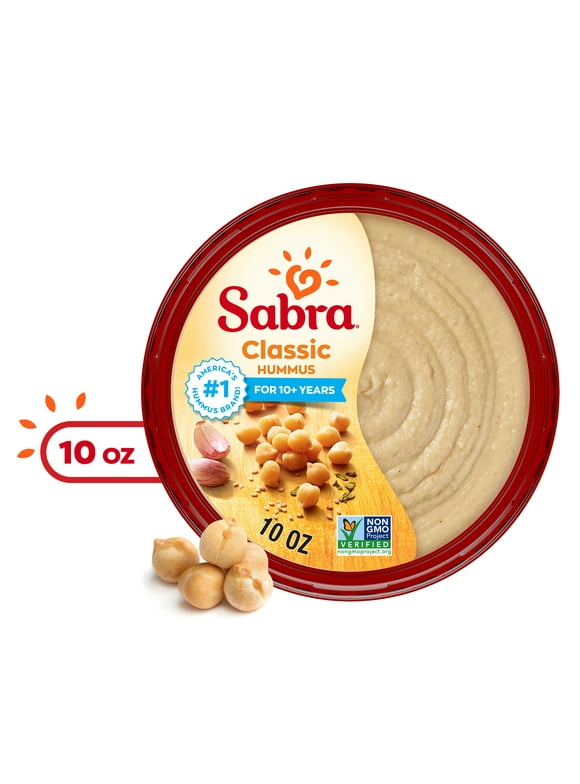 Sabra Classic Original Hummus, Fresh, 10 oz Plastic Tub, Gluten-free, Serving Size 2 tbsp
