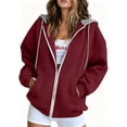 thumbnail image 2 of Jsaierl Women's Zip Up Hoodies Sweatshirts with Contrast Hood Adjustable Drawstring Kangaroo Pocket Oversized Casual Jackets S-2XL, 2 of 9