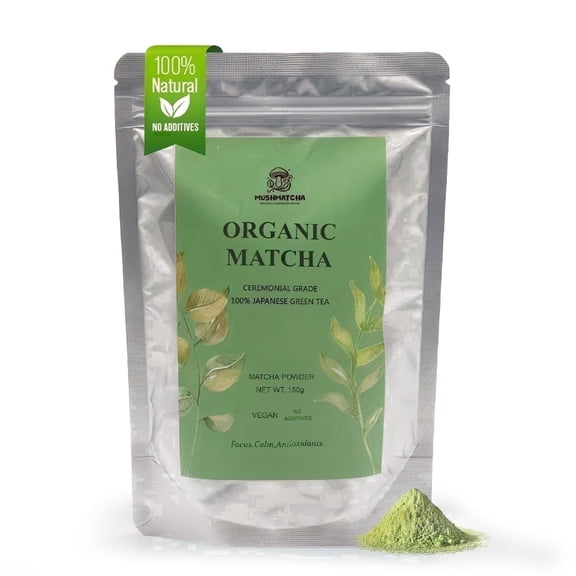 MushMatcha Organic Matcha Green Tea Powder Ceremonial Grade Vegan Naturally Caffeinated 1 Count 180g