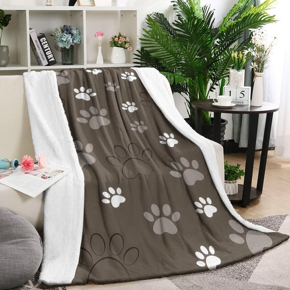Brown Dog Paw Footprint Blanket,Comfortable Soft Lamb Wool Throw Blanket,All Season,Warm Lightweight Blankets for Sofa Bed Couch Living Room Chair,40"x50"