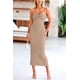 thumbnail image 5 of Vestido PRETTYGARDEN Mujer Strapless Nudo Torcido Maxi Caqui S, 5 of 8
