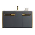 thumbnail image 2 of Fine Fixtures Oakville 42 in. W x 18 in. D x 33 in. H Wall Mounted Bathroom Vanity in Onix Grey with White Ceramic Sink - Satin Brass hardware, 2 of 8