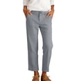 thumbnail image 2 of Karymi Capri Pants for Women Solid Fake Linen Mid Rise Button Zip Fly Slim Straight Leg Cropped Ankle Length Casual Trouser Pants with Front Slant Pockets Athletic Shorts for Women, 2 of 5