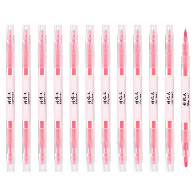 Uxcell Highlighter Pen, 12 Pack Double Ended Highlighter Broad and Fine Tips Marker Pens Studying Supplies for Office Home Daily Use, Pink