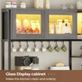 thumbnail image 5 of Bakers Rack for Kitchens with Charging Station & LED Lights, 6-Tier Microwave Stand with Storage Cabinets and Spacious Desktop, Coffee Bar with 8-S Hooks and Goblet Holder, Grey, 5 of 7
