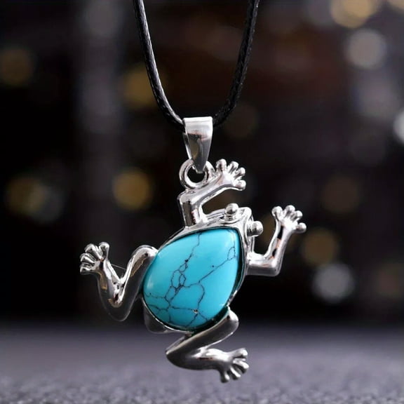 QQTDFG Turquoise Gems Frog Crystal Necklace Magic Reiki Healing Amulet-default