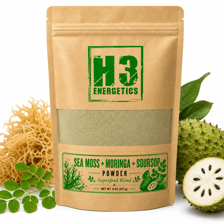 H3 Energetics Sea Moss, Moringa & Soursop Powder, Plant-Based Superfood Blend for Smoothies, Shakes and Daily Wellness, Resealable Pouch, 8 Oz
