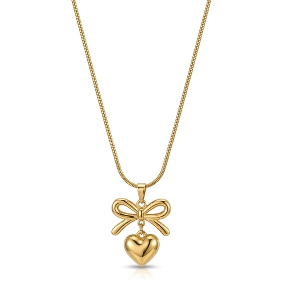 Bow Heart Pendant Necklace for Women, Elegant Chain Necklace with Heart Drop Charm, Minimalist Fashion Jewelry for Daily Wear
