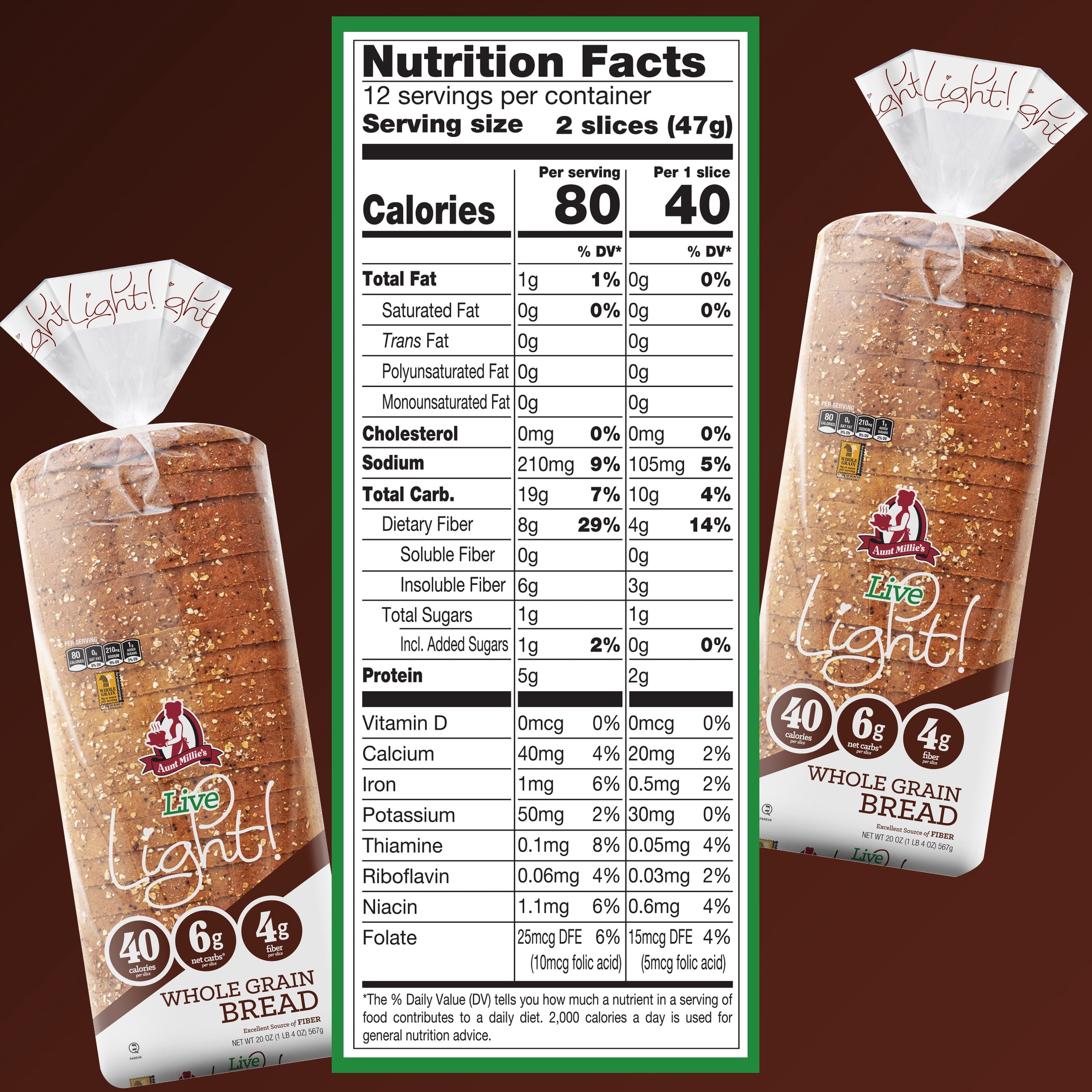 Aunt Millie's Live Light! Whole Grain Bread Loaf, 20 oz