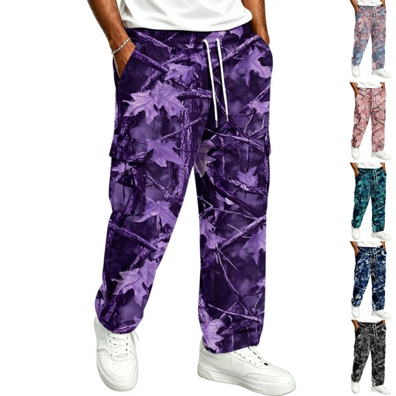 HAJWOH Sweatpants Men Forest Branch Baggy Camouflage Bottoms for Men Causal Wide Leg Trousers Streetwear