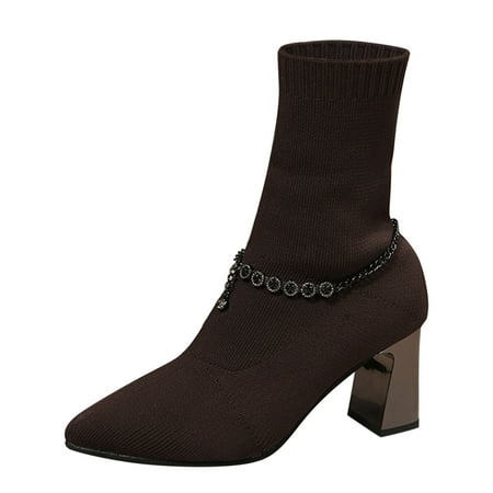 

NECHOLOGY Womens Boots Tall Ladies British Style Solid Color Knitted Chain Decorated Pointed Toe Womens Boot Size 9 Coffee 6.5