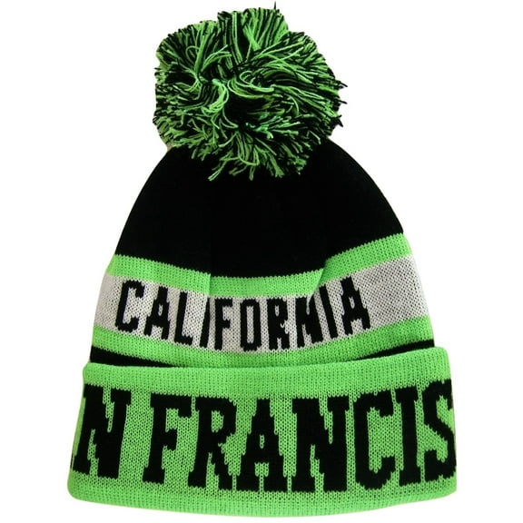 San Francisco Adult Size Winter Knit Beanie Hats (Green/Black)