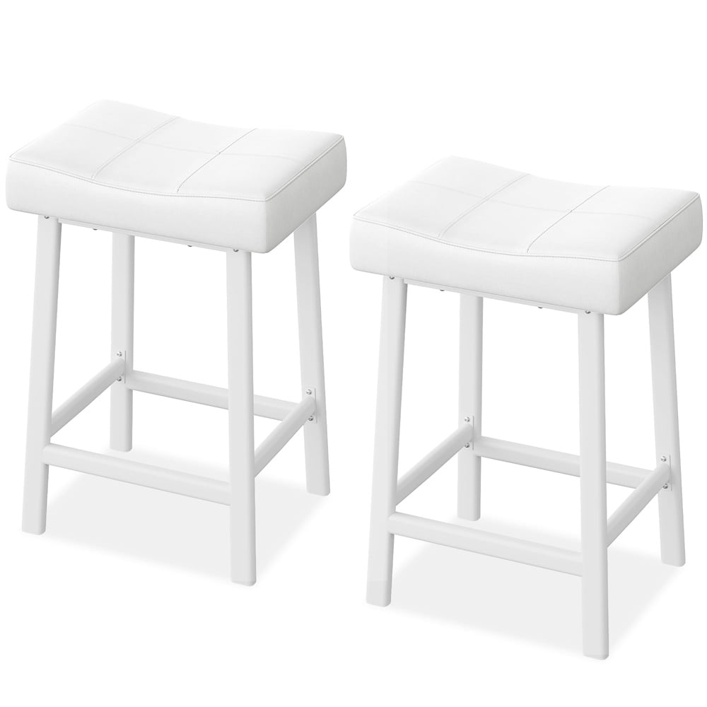 Bar Stools, Set of 2 Bar Chairs with PU Upholstered Saddle Seats, Kitchen Stools, 24" Modern Backless Counter Height Stool for Kitchen Island Bar