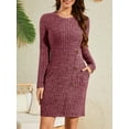 thumbnail image 2 of Fancyglim Long Sleeve Sweater Dress for Women Casual Crew Neck Buttons Side Tunic Dresses with Pockets Burgundy L, 2 of 6
