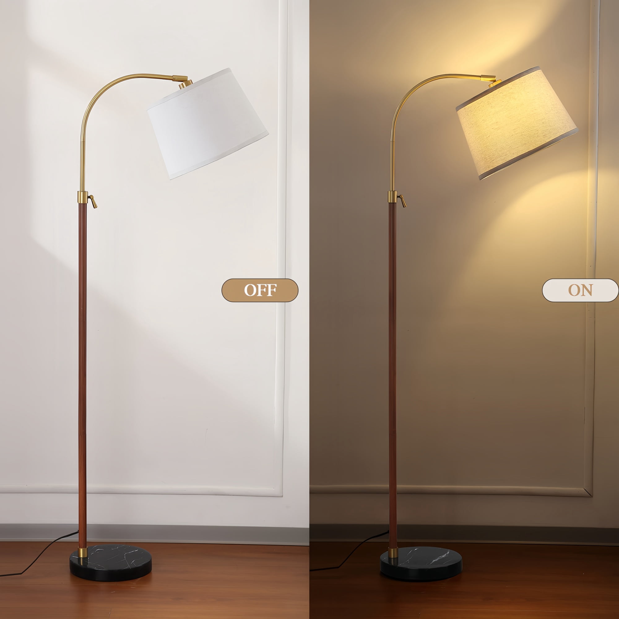 RORIA 54–64”Height Adjustable Curved Floor Lamp, Modern Standing Lamp, Suitable for Bedrooms, Living Rooms, and Offices (Bulb Included)