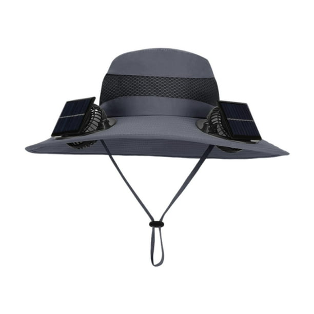 Sombrero de pescador con ventilador solar ajustable para verano, ideal para pesca, senderismo y playa. Gris oscuro